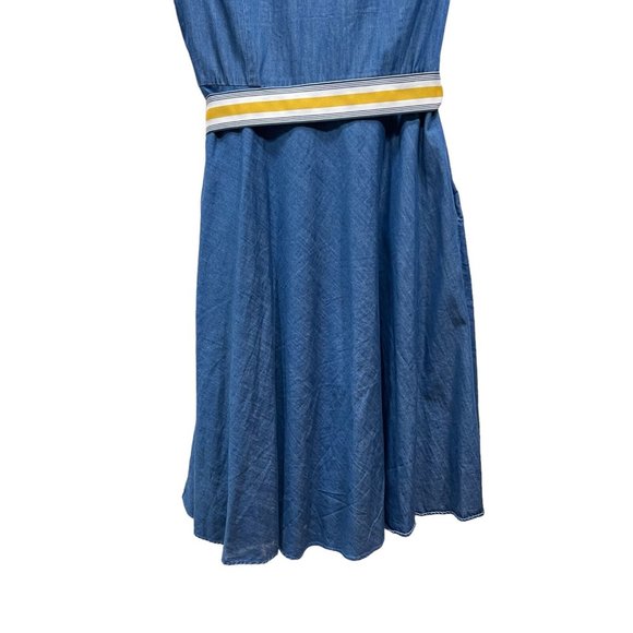 Anthropologie Boden Dress Blue Short Sleeve Spread Collar A-Line Size 8L - Picture 11 of 11